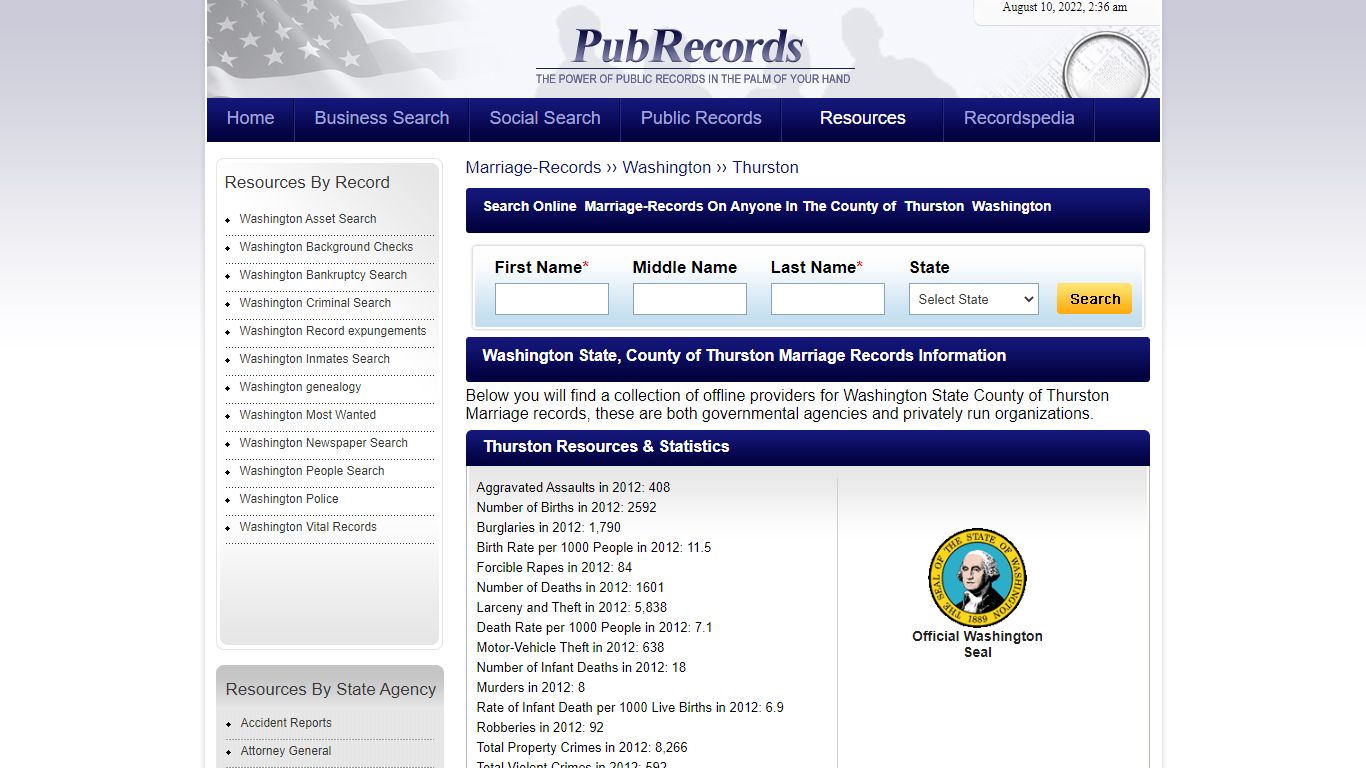 Thurston County, Washington Marriage Records